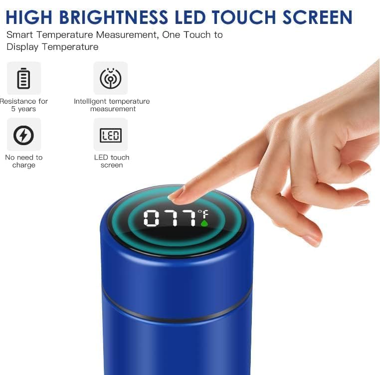 Smart LED Temperature Display Water Bottle | Double Wall Vacuum Insulated Stainless Steel Flask - 500ml (Blue)