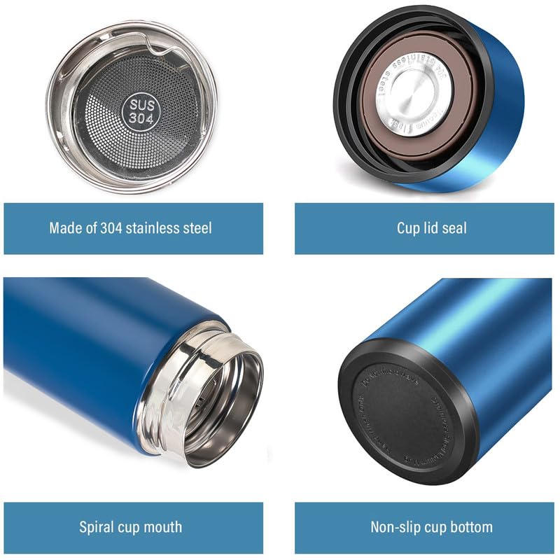 Smart LED Temperature Display Water Bottle | Double Wall Vacuum Insulated Stainless Steel Bottles - Combo of 2 (Black/Blue)