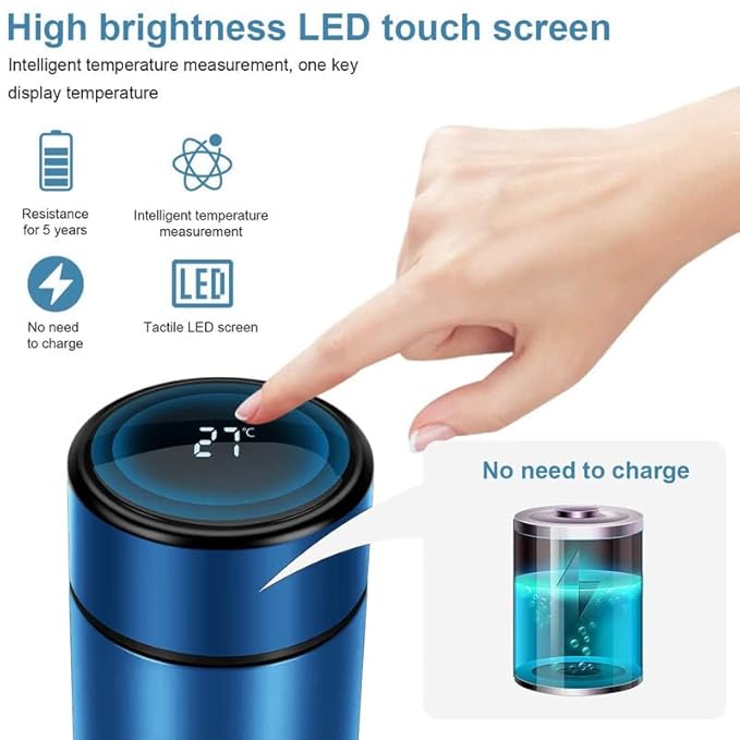 Smart LED Temperature Display Water Bottle | Double Wall Vacuum Insulated Stainless Steel Flask - 500ml (Blue)