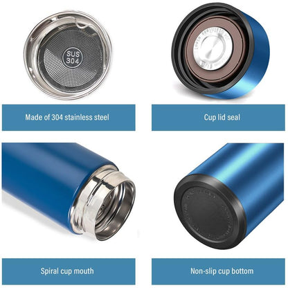 Smart LED Temperature Display Water Bottle | Double Wall Vacuum Insulated Stainless Steel Bottles - Combo of 2 (Black/Blue)