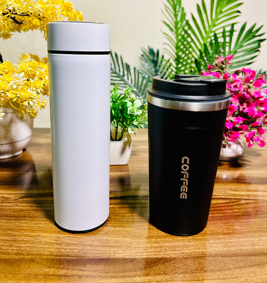 Café Coffee Flask In Matte Finish - 510ml & Be Motivated Water Bottle - 500ml Combo