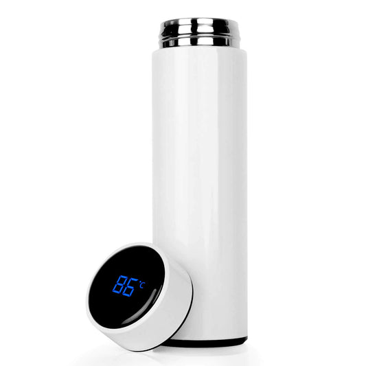 Smart LED Temperature Display Water Bottle | Double Wall Vacuum Insulated Stainless Steel Flask - 500ml (White)