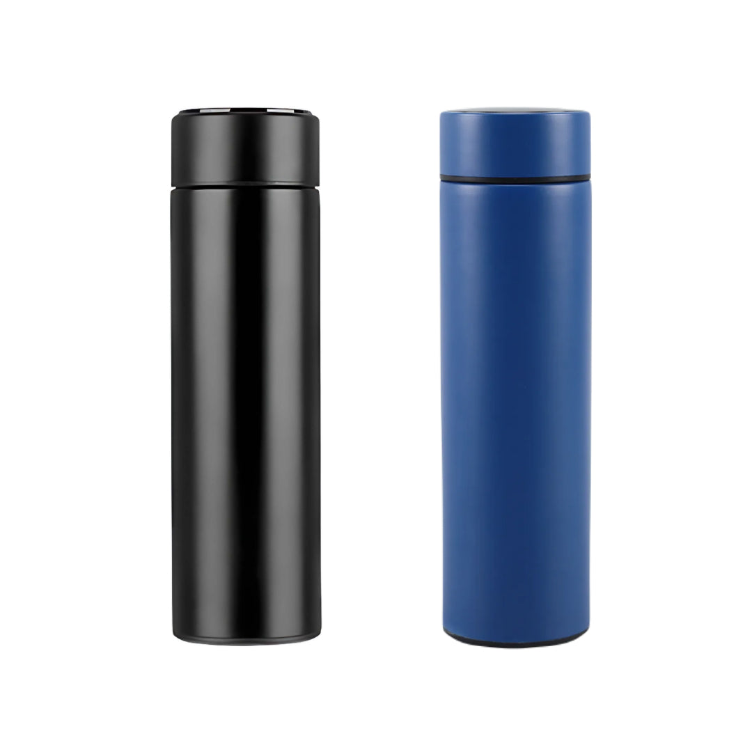 Smart LED Temperature Display Water Bottle | Double Wall Vacuum Insulated Stainless Steel Bottles - Combo of 2 (Black/Blue)