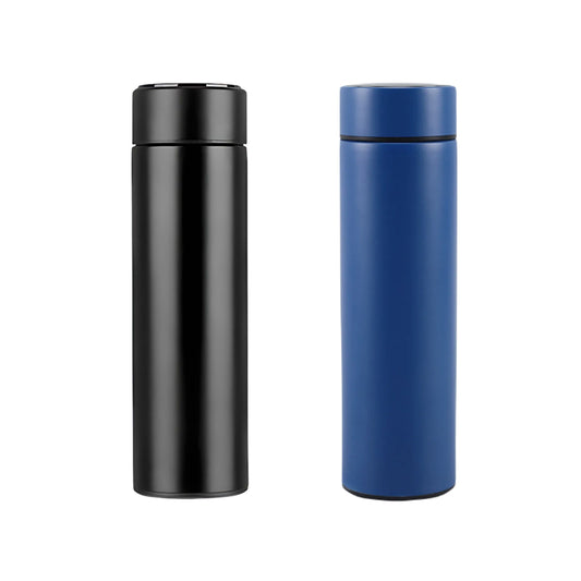 Smart LED Temperature Display Water Bottle | Double Wall Vacuum Insulated Stainless Steel Bottles - Combo of 2 (Black/Blue)