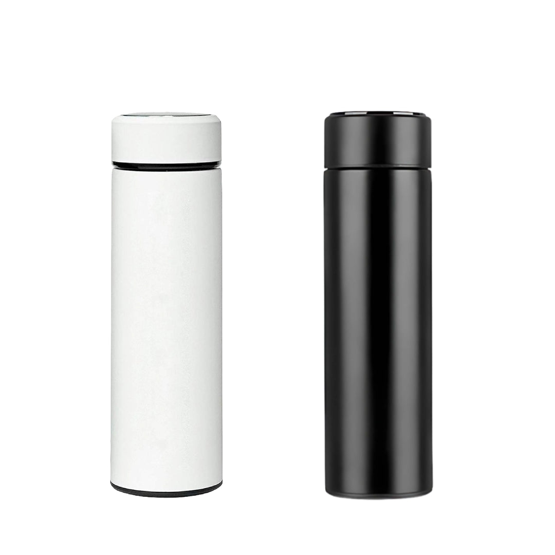 Smart LED Temperature Display Water Bottle | Double Wall Vacuum Insulated Stainless Steel Flask - Combo of 2 (White/Black)